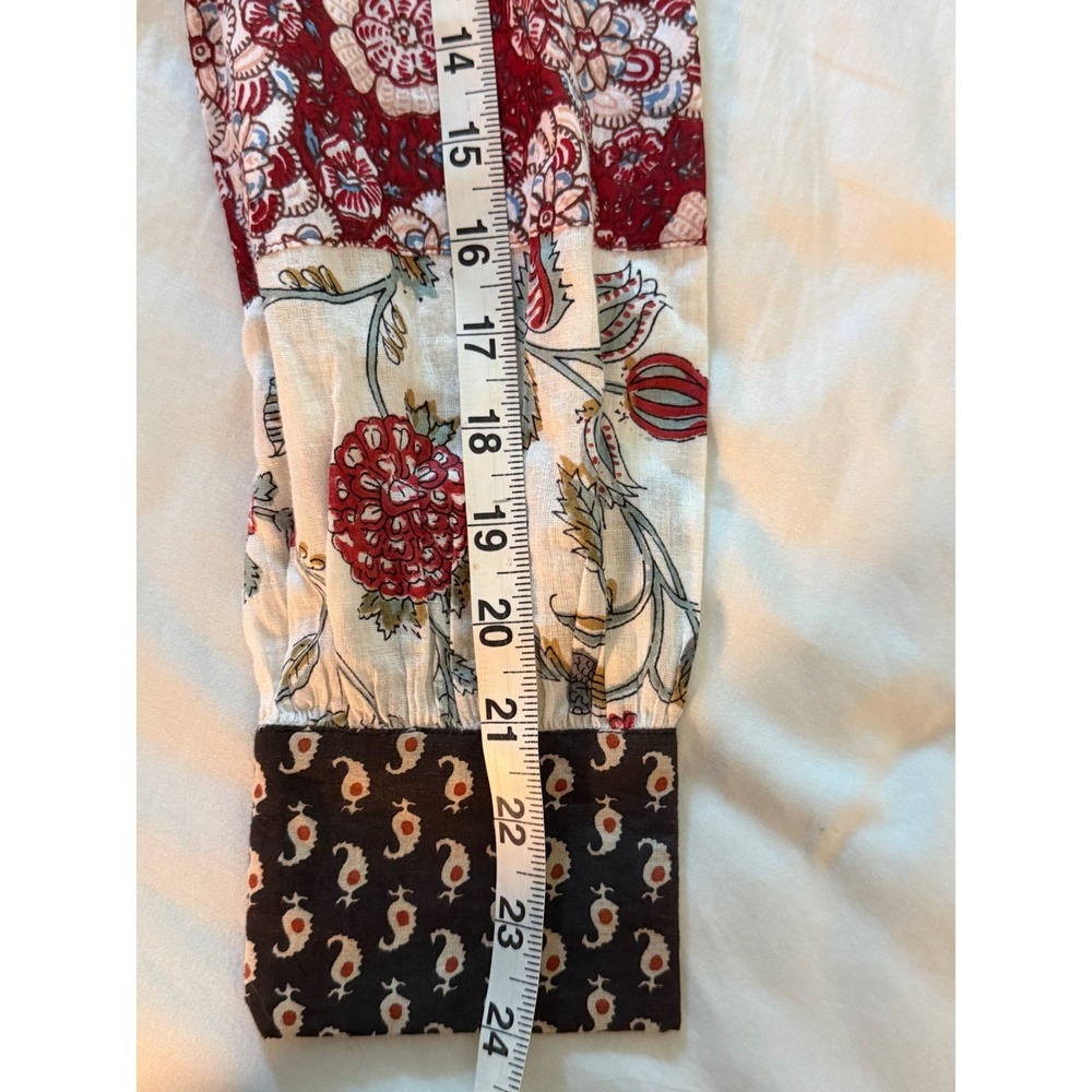 Alix of Bohemia Madeline Patchwork Top Red Black Floral Cotton Blouse Small - Picture 6 of 8